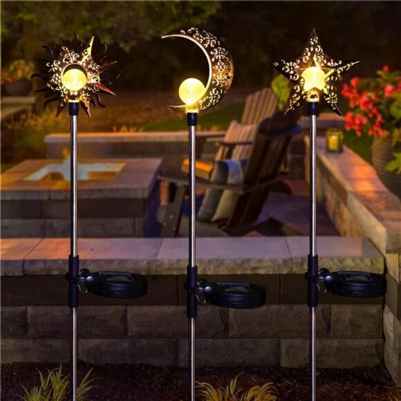 Solar Lights Outdoor Garden Decorations Sun Moon Star Stake Light - Picture 6 of 7